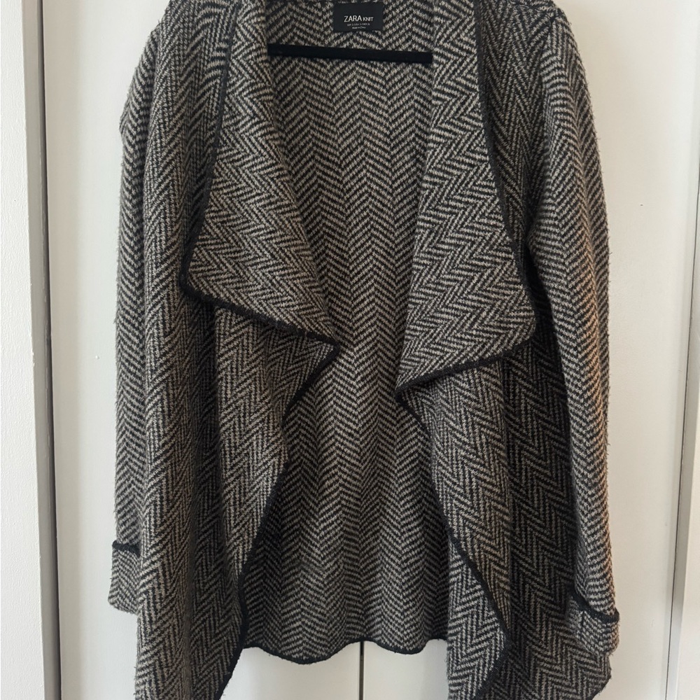 Zara Herringbone Open Cardigan Sweater